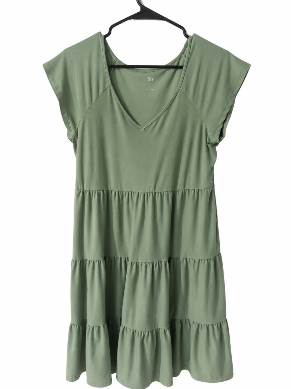 SO Mallow Green Tiered V-Neck Babydoll Dress Size Medium